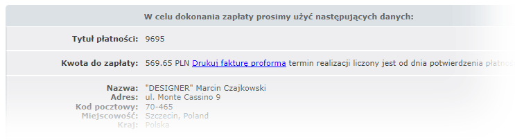 Podsumowanie złożenia zamówienia